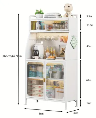 Image de Armoire de cuisine - Armoire de rangement - Buffet - Armoire de cuisine avec panneau perforé - Vitrine - Étagères réglables