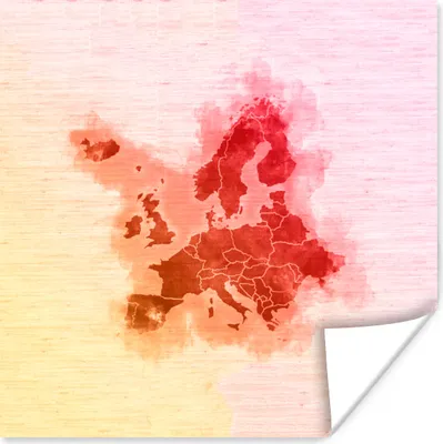 Produktbild von MuchoWow® Poster Europa - Aquarell - Rot 100x100 cm - Babyzimmer
