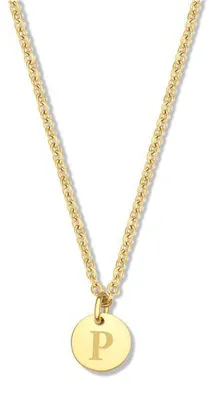 Produktbild von CO88 Collection Alphabet 8CN-26153 Stahlkette – runder Anhänger 7 mm – Buchstabe P – 38 + 7 cm – Initialenschmuck – Goldfarben