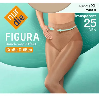Produktbild von Nur Die Figura 25 DEN Große Größen Shaping-Strumpfhose transparente glänzende Feinstrumpfhose breiter Komfortbund Bauch-Weg Damen, mandel, XL