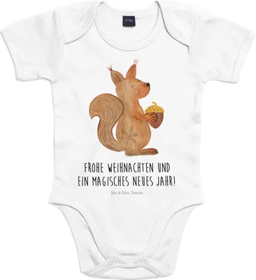 Produktbild von Mr. & Mrs. Panda Babybody Eichhörnchen Weihnachtszeit 1. - 3. Monat - Heather Grey - Geschenk, Strampler, Frohe Weihnachten, babykleidung body, Weihnachtsmotiv, kurzarm