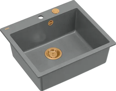 Produktbild von QUADRON Spülbecken 1-Becken Spüle | Größe: 57 x 50 x 22 cm | MORGAN 110 | Unterbauspüle Granitspüle aus GraniteQ mit Siphon | Grau & Kupfer