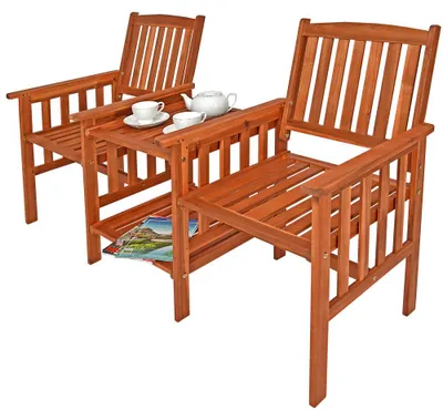 Immagine prodotto di CASARIA® Panchina da Giardino in Legno Acacia Resistente alle Intemperie con Tavolo Portaoggetti a 2 Posti 320kg 164x63cm Panca da Esterno Terrazza