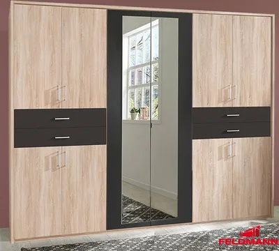 Produktbild von Kleiderschrank Schlafzimmer Schrank Taiga Eiche sägerau graphit 270cm 10-türig