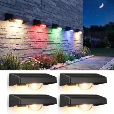 Produktbild von 4 Stück Solarlampen für Außen Garten, RGB Solarleuchte Zaunlichter Kaltweiß, Warmweiß, RGB, LED Solar Gartenleuchten für Terrasse, Terrasse, Zaun