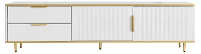 Produktbild von TV Lowboard - TV Schrank Wohnzimmer - Modernes Design - Spanplatte - 2 Schubladen und Türen - Metallgestell - bis 50 kg - 175×40×45 cm