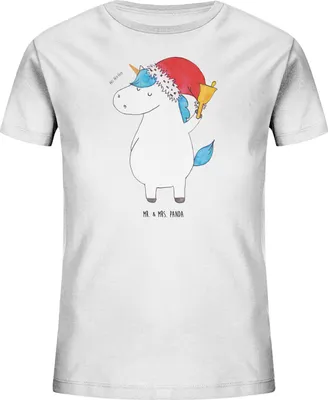 Produktbild von Mr. & Mrs. Panda Kleinkinder T-Shirt Einhorn Weihnachtsmann 9-11 Jahre (134/146) - Weiß - Geschenk, Unicorn, Kindershirt, Schokolade, Mädchen, Teenager, Öko Kinder