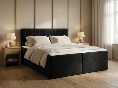 Produktbild von Boxspringbett REGEN 160x200 Schwarz Plüsch