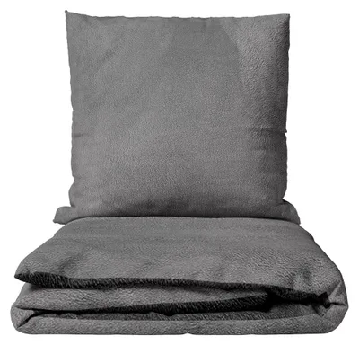Produktbild von Thermofleece Bettwäsche Set Mikrofaser 155x220 cm Grau Anthrazit Uni Design Winter mit Reißverschluss