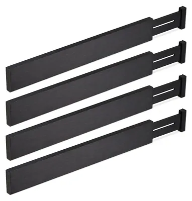 Productafbeelding van Relaxdays Ladeverdelers, set van 4, verstelbaar van 46 tot 56 cm, ladeverdelers voor de keuken, bamboe, zwart, AI-gegenereerde afbeelding