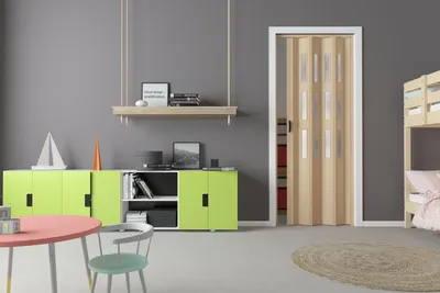 Produktbild von Forte Kunststoff-Falttür "Luciana" B 88,5 x H 202 cm Buche hell 3D 3 Fenster