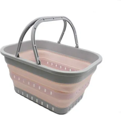 Immagine prodotto di Cestino da picnic imbottito, da 19 litri, con manico - Cestino della spesa imbottito e portatile - Contenitore salvaspazio (grigio/rosa)