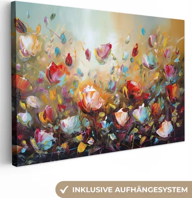 Produktbild von Leinwand Bilder 30x20 cm - Blumenfeld, moderne Wanddeko für Wohnzimmer