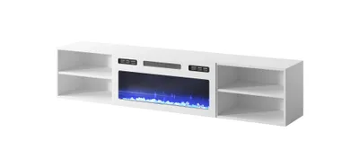 Produktbild von TV Schrank Rollo 180 cm WEIß Matt mit WEIß Elektrischer Kamin Lowboard Sideboard Moderner TV-Stand