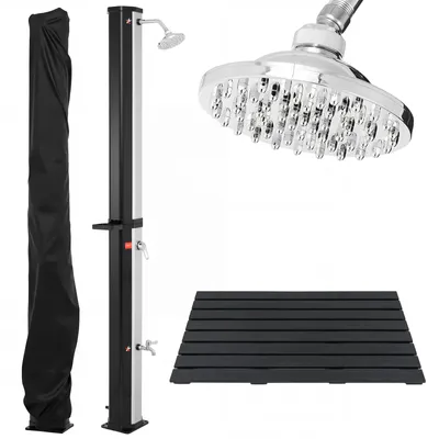 Obrázok produktu pre Solárna sprcha COSTWAY 60 l s krytom, záhradná sprcha s odkladacou plochou, dažďovou hlavicou a vodovodným kohútikom, teplá voda max. 60 °C, bazénová sprcha bez napájania do elektrickej siete