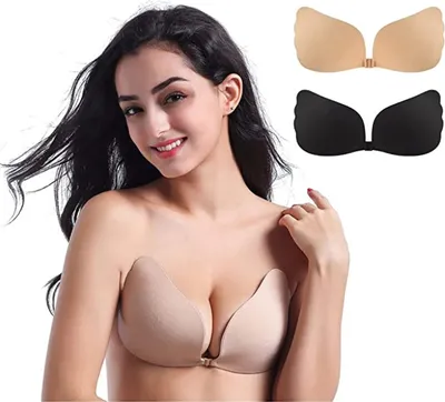 Produktbild von Klebe BH 2 Stück Trägerloser BH Klebe BH Wiederverwendbare Nippel Abdeckungen für Abendkleid und rückenfreie Kleidung (Cup-Größe:D)