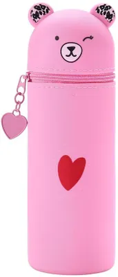Productafbeelding van Zachte siliconen hoes, 2-in-1 etui en pennenhouder, roze, voor scholieren