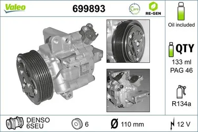 Produktbild von VALEO 699893 CVC Klimaanlage Klimakompressor PAG 46 R134a für OPEL Corsa C Schrägheck (X01)