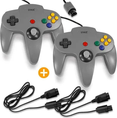 Immagine prodotto di Set di 2 controller Eaxus® compatibili con Nintendo 64 + cavo di prolunga da 18 m - Controller Gamepad N64, grigio