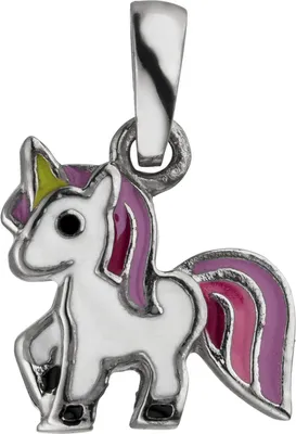 Produktbild von Kinder Anhänger Einhorn aus 925 Silber lila-pink-grün Lackeinlagen Halsschmuck