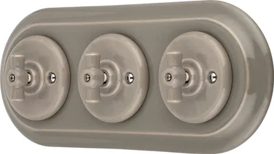 Produktbild von Unterputz Porzellan Retro Rotary Schalter 3-fach, All-in-One, SET Serie PR1 graubeige