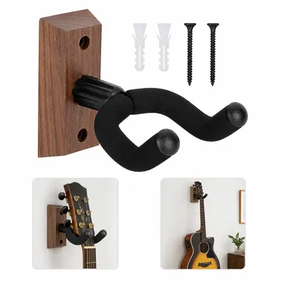 Produktbild von Gitarren Wandhalter aus Walnussholz, verstellbarer U-Form Wandhalter für Akustik- & E-Gitarre, mit weicher Silikonpolsterung, stabile Wandmontage