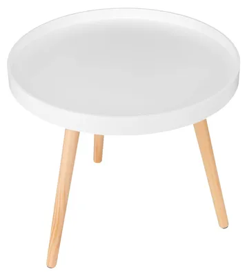 Immagine prodotto di Tavolino rotondo in legno con 3 gambe, colore bianco, dimensioni 50x50x44 cm