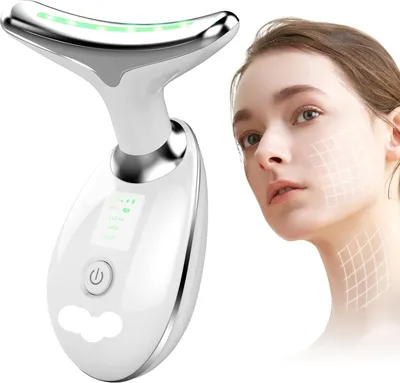 Produktbild von ZREE Beauty-Gerät für Hals- & Gesichtsstraffung & V-Gesichtsform: Mit 3 Modi, 45℃ Wärme, EMS, Hochfrequenz-Vibration (7000-12500 mal/min), 3 Geschwindigkeiten sowie Blauem, Grünem und Rotem LED-Licht (415-630 nm Wellenlängen). Gegen Falten, Augenringe, Gesichtsschwellungen, Doppelkinn, Hautsackungen, Fetteinlagerungen – ideal für Damen.