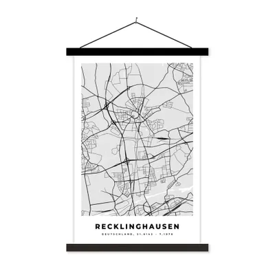 Produktbild von MuchoWow® Textilposter Karte - Stadtplan - Deutschland - Recklinghausen - Karte 40x60 cm mit schwarzem Rahmen - Wanddekorationen