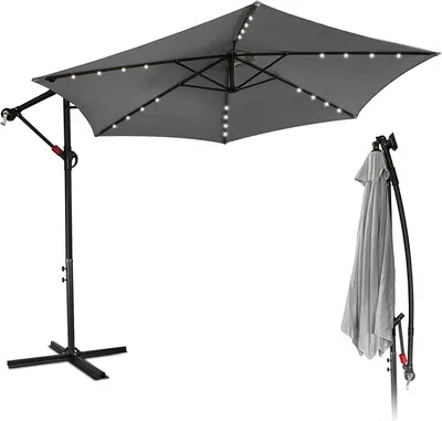 Produktbild von Sonnenschirm mit LED Solar, Alu Ampelschirm mit Kurbelvorrichtung, Sonnenschirm UV-Schutz & Wasserabweisende, Gartenschirm