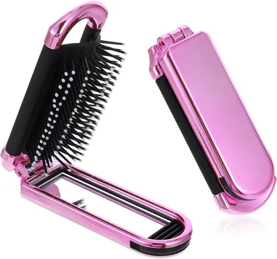 Produktbild von Faltbare Haarbürste mit Mini-Spiegel, Nylonborsten, 20,3 x 4 cm, kompakt für unterwegs