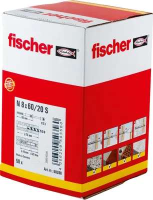 Image de cheville à clouer fischer R 88503 N-S 8x 60/ 20 vis acier galvanisé/ cheville nylon