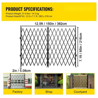 Immagine prodotto di Cancello di sicurezza a doppio battente - Cancello a forbice retrattile - 0,5-12 piedi - Cancello a forbice portatile con rotelle a 360° - pieghevole - Porta esterna di cantina, garage, vetrina, recinzione - Porta bifacciale nera.