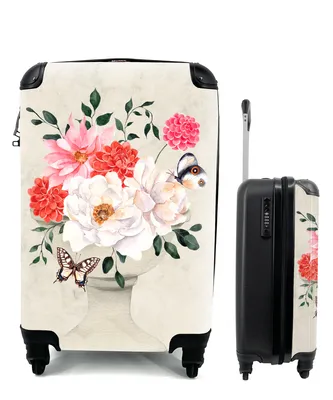 Produktbild von MuchoWow® Koffer Handgepäck Trolley Rollkoffer Kleine Reisekoffer mit 4 Rollen - Schmetterlinge - Blumen - Stilleben - Cabin Size < 55x40x23 cm & 55x40x20 cm - Fotokoffer - Kabinenkoffer - Boardgepäck - Reise-Box - Reisekoffer - Reisegepäck - Koffer mit Bild - Trolley für Kinder