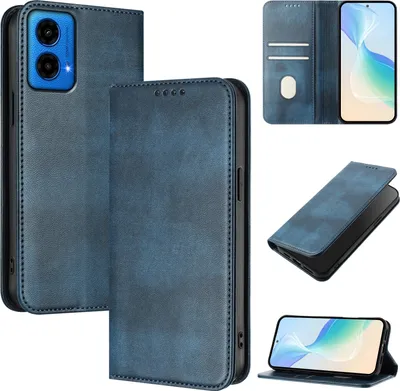 Produktbild von Handyhülle für Motorola Moto G45 / G34, Vintage Leder RFID Schutz Kartenfach Standfunktion Magnetische Klapphülle Blau
