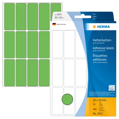 Productafbeelding van HERMA multifunctionele etiketten, 2415, 20x50 mm, groen, 480 stuks per verpakking.
