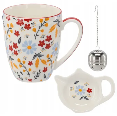 Theeset Porzellanbecher mit Infuser 350 ml Blumenmuster