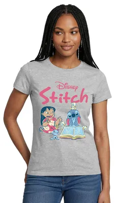 Produktbild von Lilo & Stitch Mit Buch Frauen T-Shirt, L, Grau meliert