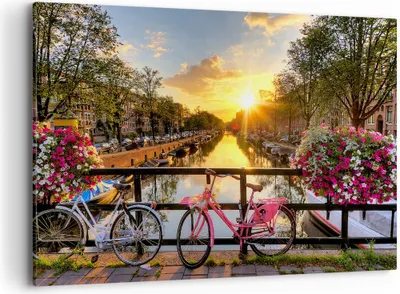 Produktbild von Bild auf Leinwand - Leinwandbild - Bikes Kanal Amsterdam Architektur - 100x70cm - Wand Bild - Wanddeko - Leinwanddruck - Bilder - Kunstdruck - Leinwand bilder - Wandkunst - AA100x70-3081