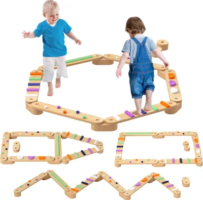 Produktbild von Balancierbalken für Kinder - Holz-Set - Ab 3 Jahren - Mehrschichtiges Kiefernholz - Größe 130×115×8,5 cm - Mehrfarbig