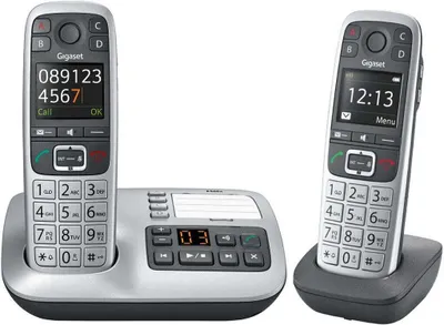 Produktbild von Gigaset E560A DUO, DECT-Telefon, Kabelloses Mobilteil, Freisprecheinrichtung, 14 Eintragungen, Anrufer-Identifikation, Silber