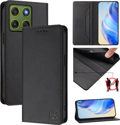 Obrázek produktu pro Kožené pouzdro pro Motorola Edge 70, flipové pouzdro s přihrádkami na karty, peněženkou a stojánkem Černý