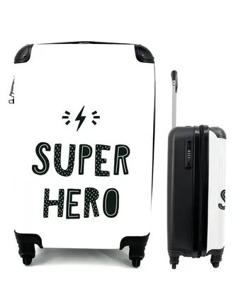 Produktbild von MuchoWow® Koffer Handgepäck Trolley Rollkoffer Kleine Reisekoffer mit 4 Rollen - Kinder - Superhelden - Schwarz - Weiß - Jungen - Mädchen - Baby - Kind - Cabin Size < 55x40x23 cm & 55x40x20 cm - Kinderkoffer - Kabinenkoffer - Boardgepäck - Reise-Box - Reisekoffer - Reisegepäck - Koffer mit Bild - Trolley für Kinder