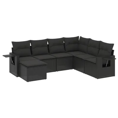 Produktbild von vidaXL 7-tlg. Garten-Sofagarnitur mit Kissen Schwarz Poly Rattan