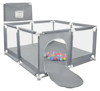 Image de Parc pour bébé - 126 x 126 x 66 cm - Structure métallique - Avec panier de basket - Pour les 0 à 12 mois - Gris foncé