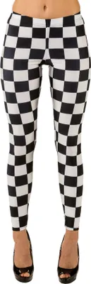 Produktbild von Karierte Leggins für Frauen Harlekin Karomuster Schwarz-Weiß in Größe S/M (36 - 42)