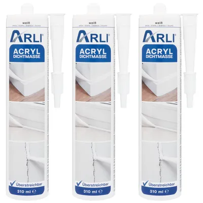Produktbild von 3x ARLI Acryl 310ml weiß überstreichbare Dichtstoff Universal Bauacryl Maleracryl Fugendichter Dichtmasse