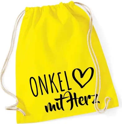 Produktbild von Huuraa Turnbeutel Onkel mit Herz 12 Liter Yellow Baumwolle Rucksack Geschenkidee