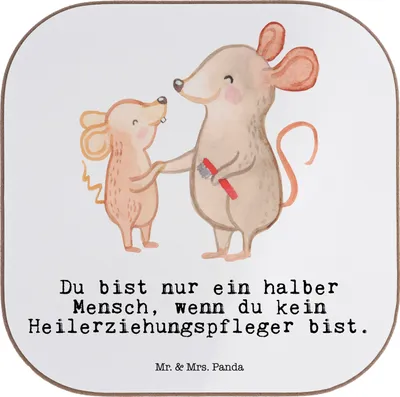 Produktbild von Mr. & Mrs. Panda Tischuntersetzer Heilerziehungspfleger Herz - Weiß - Geschenk, Lustig, Ausbildung, gläseruntersetzer, Coaster, Spruch, Untersetzer Glas, bieruntersetzer