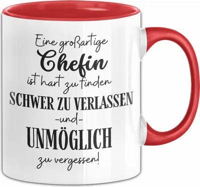 Produktbild von Chefin Abschied Geschenk Tasse Abschiedsgeschenk für Chefin Hart Zu Finden Schwer Zu Verlassen (Rot)